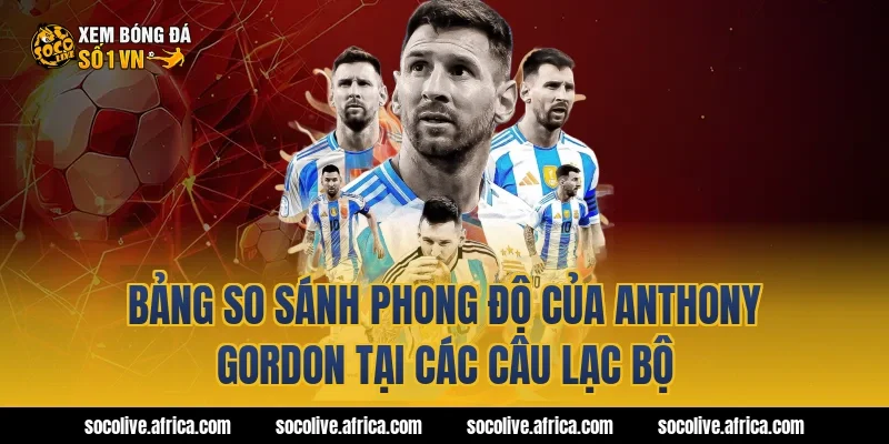 Bảng so sánh phong độ của Anthony Gordon tại các câu lạc bộ